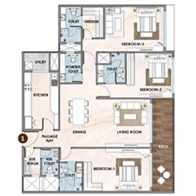 3 BHK Smart 981 SqFt Floor Plan